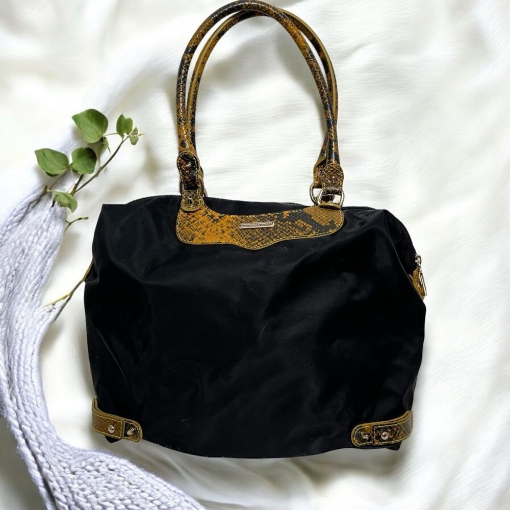 Rebecca Minkoff Black Fabric Python Leather‎ Embossed Tote